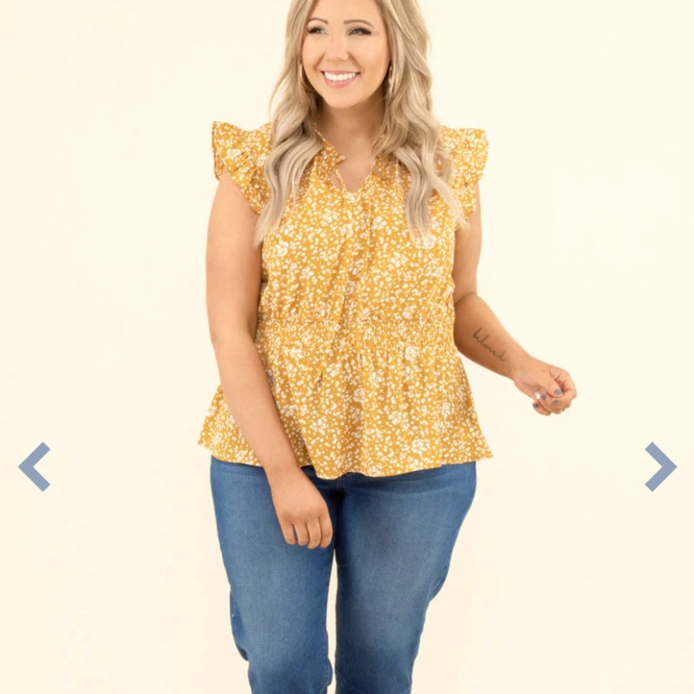 Cheers to the Future Blouse, XL by Chic Soul. Mustard-SOLD